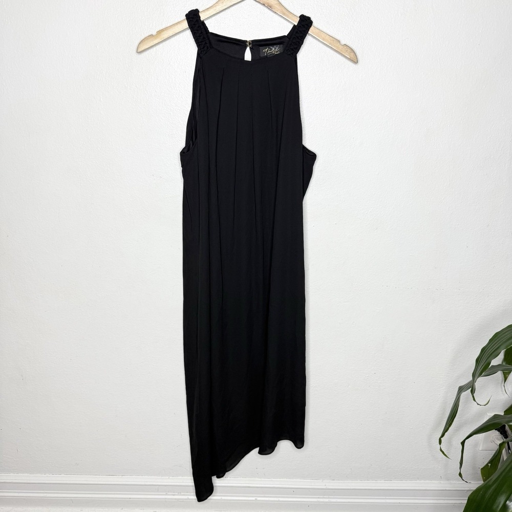 New Thalía Sodi Black Pleated Asymmetric Sleeveless Dress Lined Womens Medium
